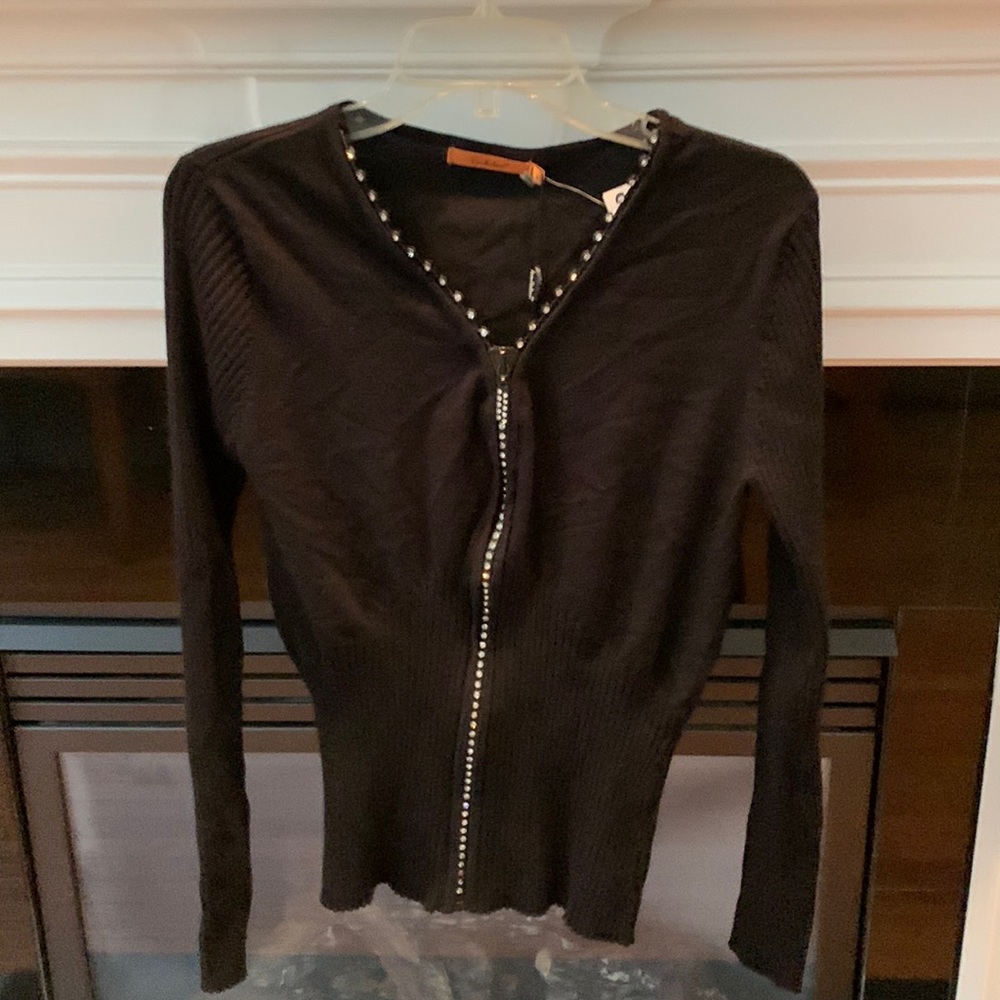 POS6000 Belldini Black Rhinestone Bling Long Sleeve Knit Sweater